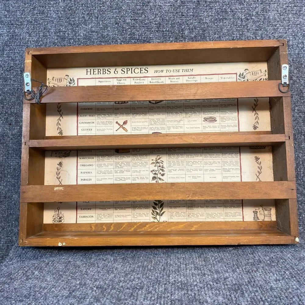 Vintage Wooden Spice Rack Wall Mount Herb Kitchen Organizer Decor Cozy Cottage